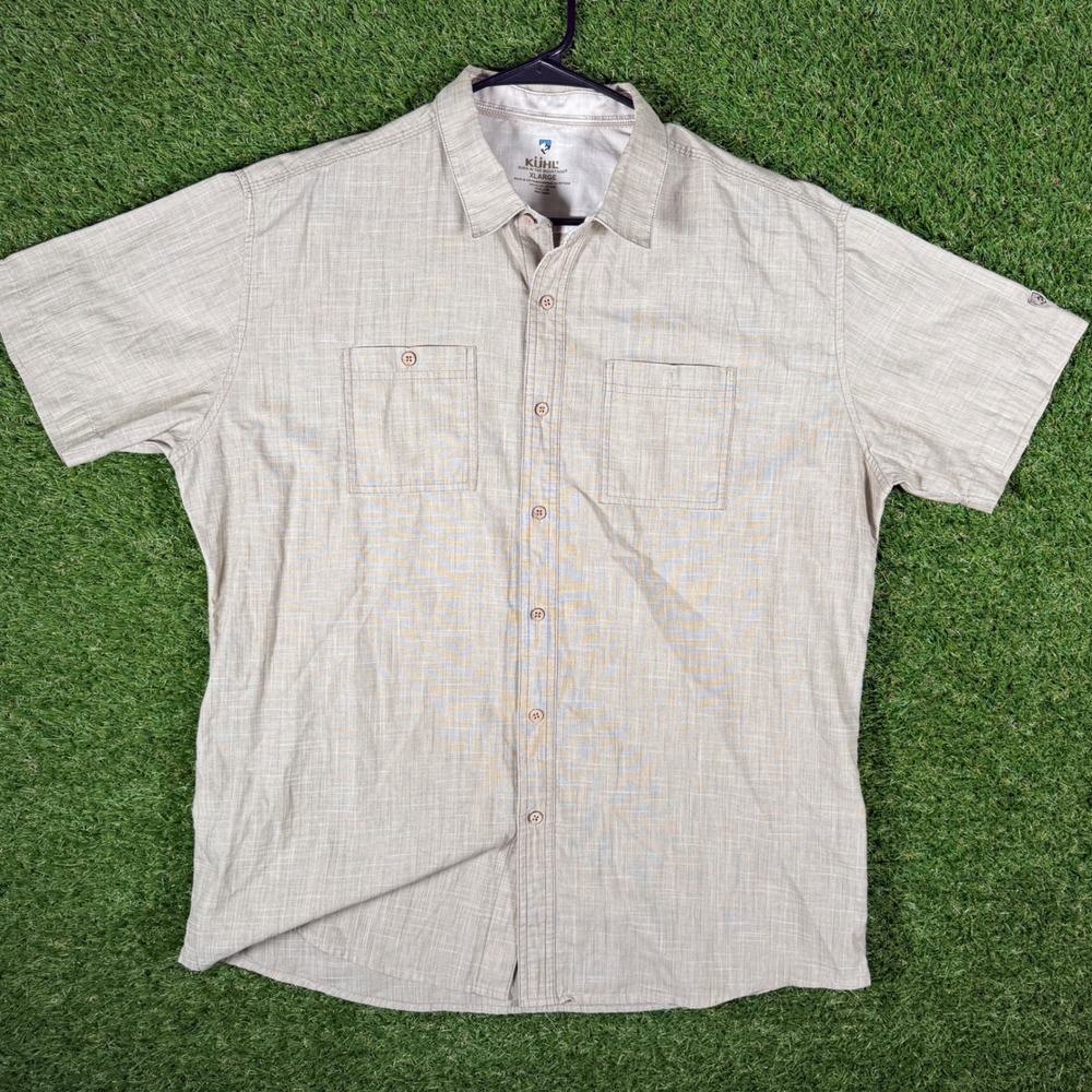 KÜHL Mens XL Short Sleeve‎ Button Up Shirt Beige Work Utility Outdoor Casual